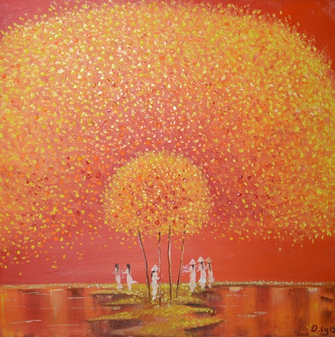 Tranh Sơn Dầu Mùa Hoa Đỏ